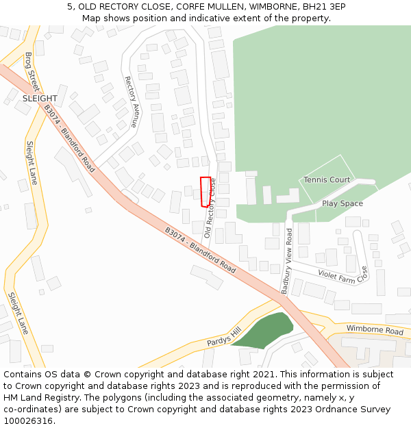 5, OLD RECTORY CLOSE, CORFE MULLEN, WIMBORNE, BH21 3EP: Location map and indicative extent of plot