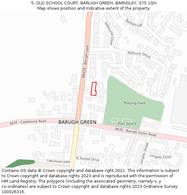 5, OLD SCHOOL COURT, BARUGH GREEN, BARNSLEY, S75 1QH: Location map and indicative extent of plot