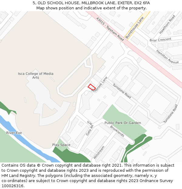 5, OLD SCHOOL HOUSE, MILLBROOK LANE, EXETER, EX2 6FA: Location map and indicative extent of plot