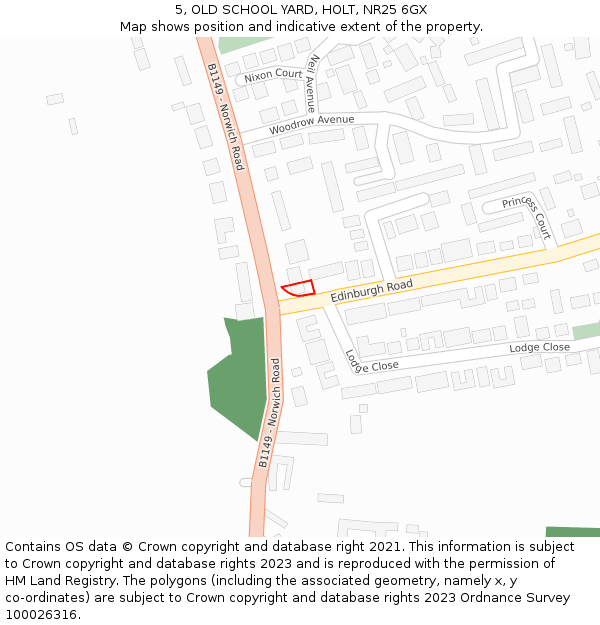 5, OLD SCHOOL YARD, HOLT, NR25 6GX: Location map and indicative extent of plot