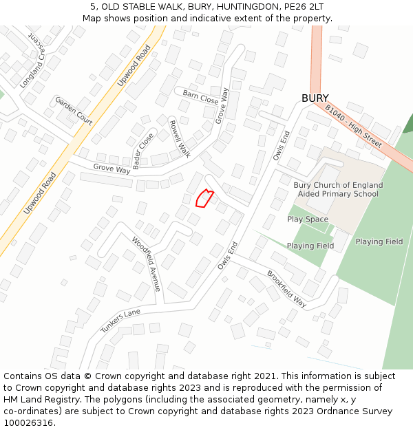 5, OLD STABLE WALK, BURY, HUNTINGDON, PE26 2LT: Location map and indicative extent of plot