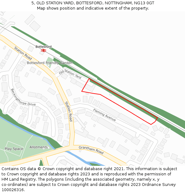 5, OLD STATION YARD, BOTTESFORD, NOTTINGHAM, NG13 0GT: Location map and indicative extent of plot