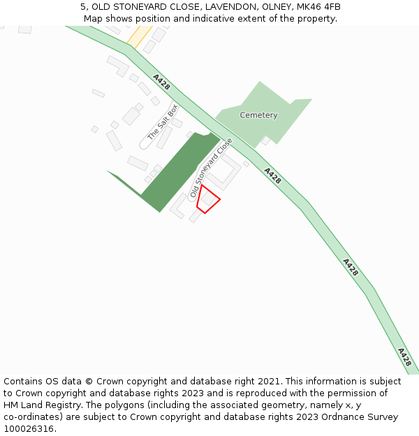 5, OLD STONEYARD CLOSE, LAVENDON, OLNEY, MK46 4FB: Location map and indicative extent of plot