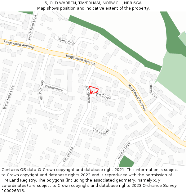 5, OLD WARREN, TAVERHAM, NORWICH, NR8 6GA: Location map and indicative extent of plot
