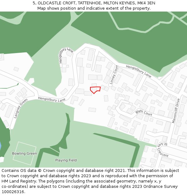 5, OLDCASTLE CROFT, TATTENHOE, MILTON KEYNES, MK4 3EN: Location map and indicative extent of plot