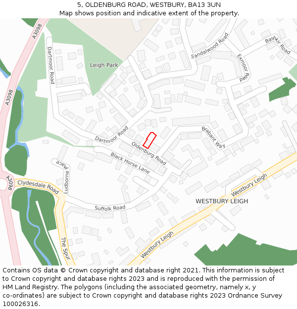 5, OLDENBURG ROAD, WESTBURY, BA13 3UN: Location map and indicative extent of plot