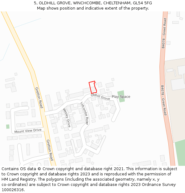 5, OLDHILL GROVE, WINCHCOMBE, CHELTENHAM, GL54 5FG: Location map and indicative extent of plot