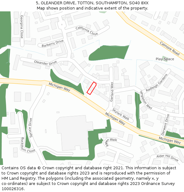 5, OLEANDER DRIVE, TOTTON, SOUTHAMPTON, SO40 8XX: Location map and indicative extent of plot