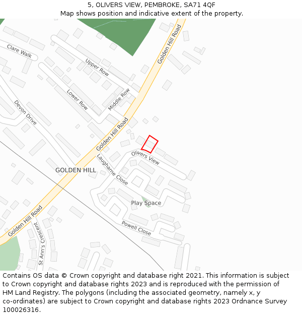 5, OLIVERS VIEW, PEMBROKE, SA71 4QF: Location map and indicative extent of plot