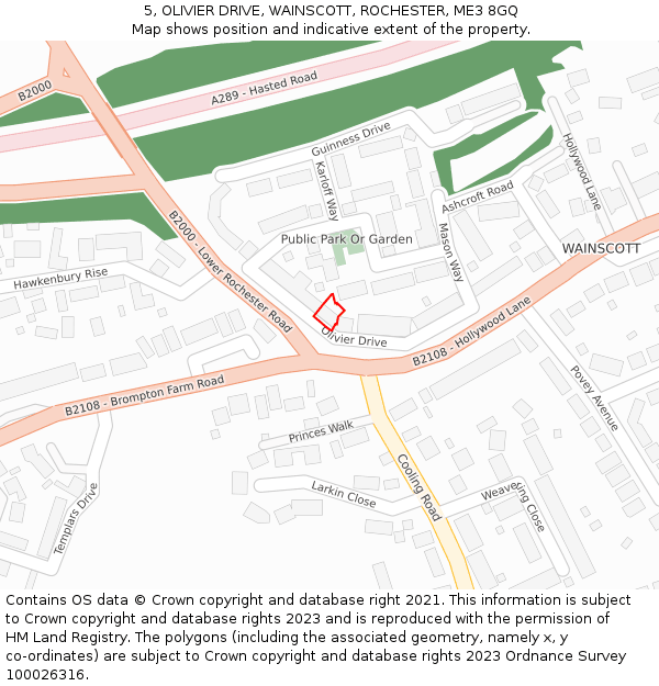 5, OLIVIER DRIVE, WAINSCOTT, ROCHESTER, ME3 8GQ: Location map and indicative extent of plot