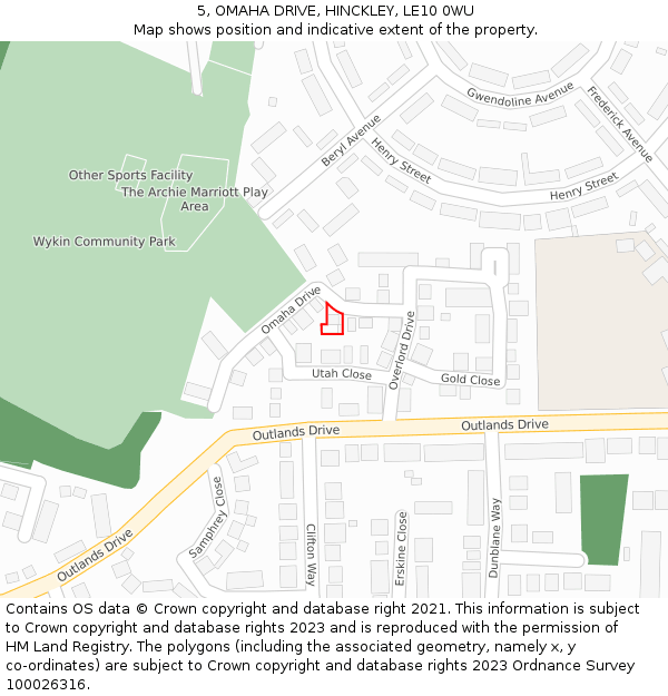5, OMAHA DRIVE, HINCKLEY, LE10 0WU: Location map and indicative extent of plot