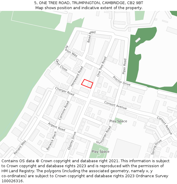 5, ONE TREE ROAD, TRUMPINGTON, CAMBRIDGE, CB2 9BT: Location map and indicative extent of plot