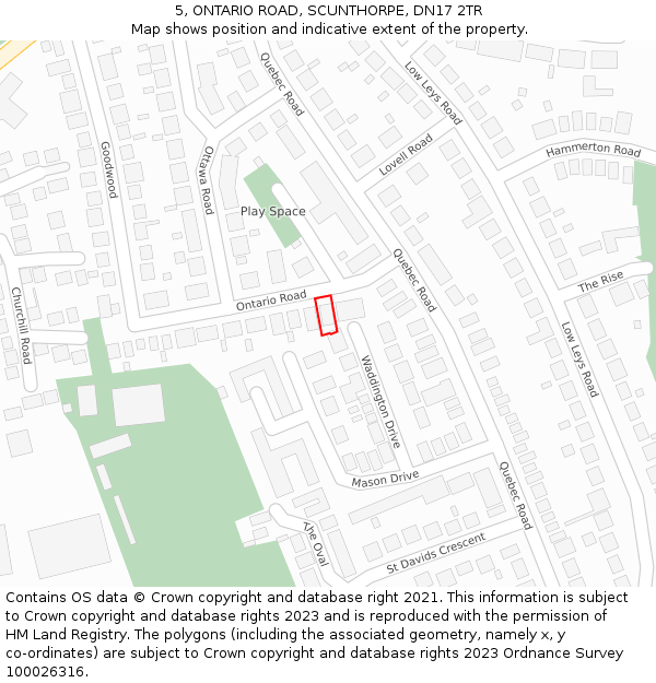 5, ONTARIO ROAD, SCUNTHORPE, DN17 2TR: Location map and indicative extent of plot