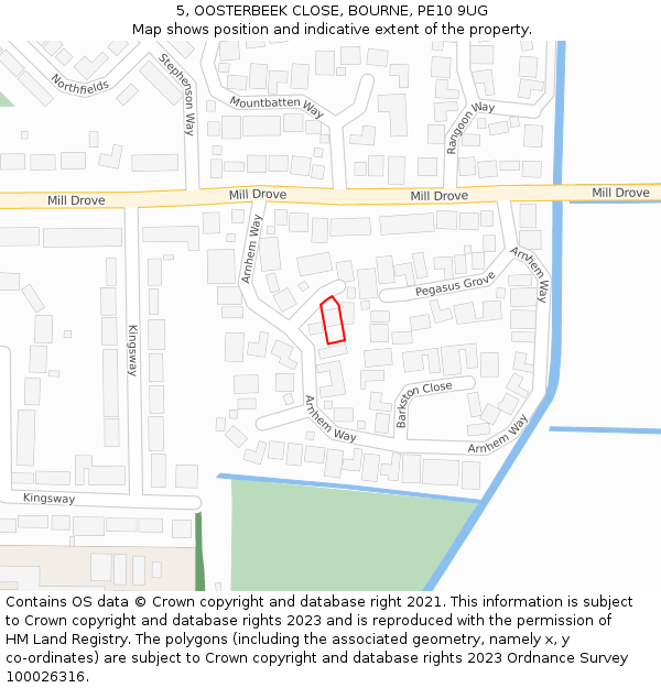 5, OOSTERBEEK CLOSE, BOURNE, PE10 9UG: Location map and indicative extent of plot