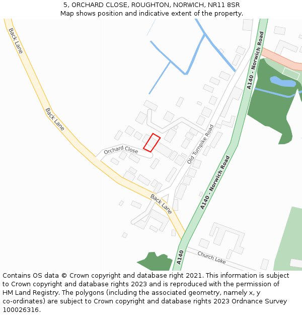 5, ORCHARD CLOSE, ROUGHTON, NORWICH, NR11 8SR: Location map and indicative extent of plot