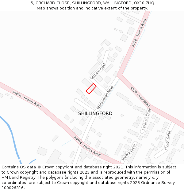 5, ORCHARD CLOSE, SHILLINGFORD, WALLINGFORD, OX10 7HQ: Location map and indicative extent of plot