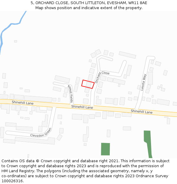 5, ORCHARD CLOSE, SOUTH LITTLETON, EVESHAM, WR11 8AE: Location map and indicative extent of plot
