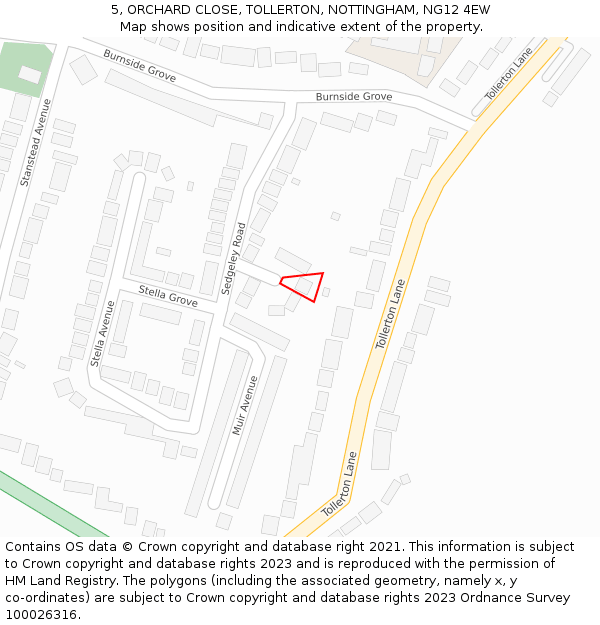 5, ORCHARD CLOSE, TOLLERTON, NOTTINGHAM, NG12 4EW: Location map and indicative extent of plot