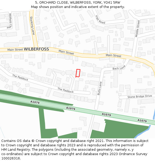 5, ORCHARD CLOSE, WILBERFOSS, YORK, YO41 5RW: Location map and indicative extent of plot