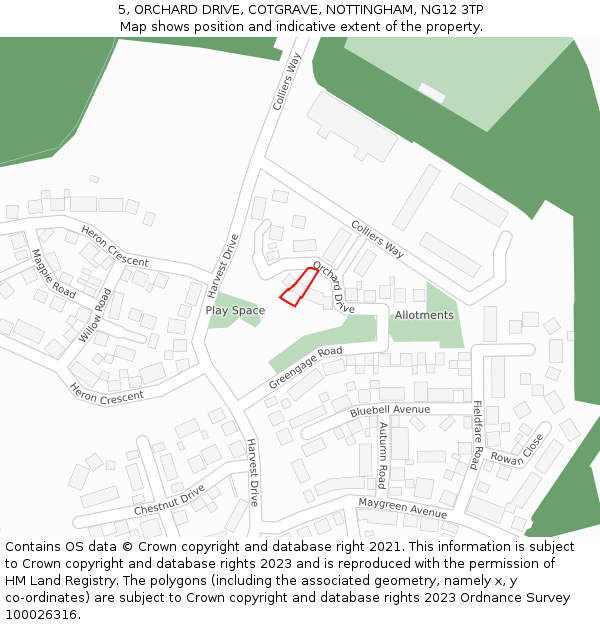 5, ORCHARD DRIVE, COTGRAVE, NOTTINGHAM, NG12 3TP: Location map and indicative extent of plot