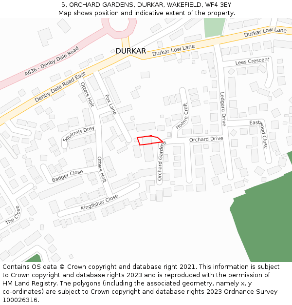 5, ORCHARD GARDENS, DURKAR, WAKEFIELD, WF4 3EY: Location map and indicative extent of plot