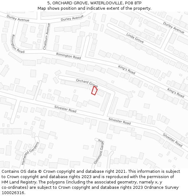 5, ORCHARD GROVE, WATERLOOVILLE, PO8 8TP: Location map and indicative extent of plot