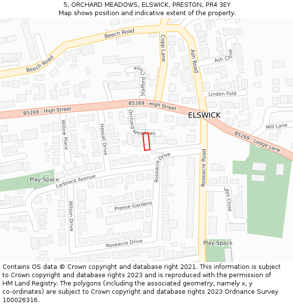 5, ORCHARD MEADOWS, ELSWICK, PRESTON, PR4 3EY: Location map and indicative extent of plot