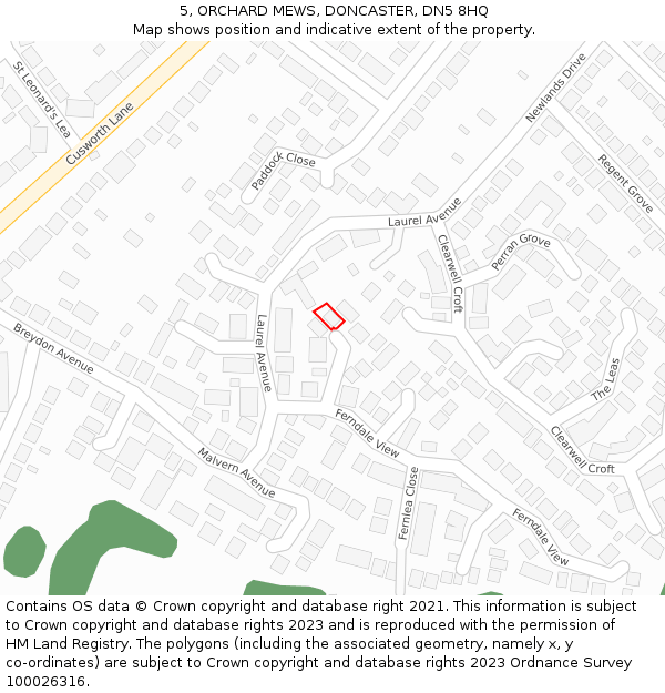 5, ORCHARD MEWS, DONCASTER, DN5 8HQ: Location map and indicative extent of plot