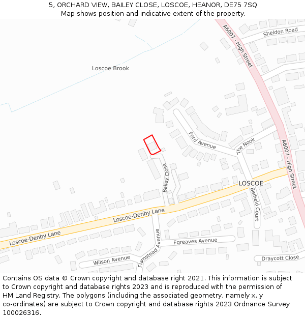 5, ORCHARD VIEW, BAILEY CLOSE, LOSCOE, HEANOR, DE75 7SQ: Location map and indicative extent of plot