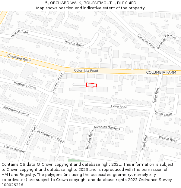 5, ORCHARD WALK, BOURNEMOUTH, BH10 4FD: Location map and indicative extent of plot