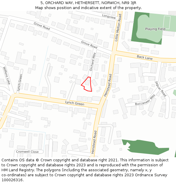 5, ORCHARD WAY, HETHERSETT, NORWICH, NR9 3JR: Location map and indicative extent of plot