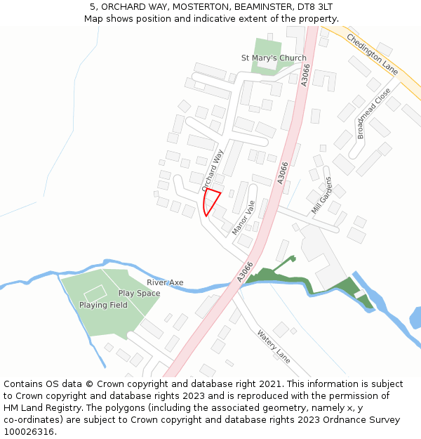 5, ORCHARD WAY, MOSTERTON, BEAMINSTER, DT8 3LT: Location map and indicative extent of plot
