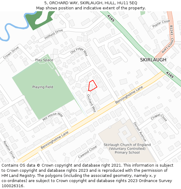 5, ORCHARD WAY, SKIRLAUGH, HULL, HU11 5EQ: Location map and indicative extent of plot
