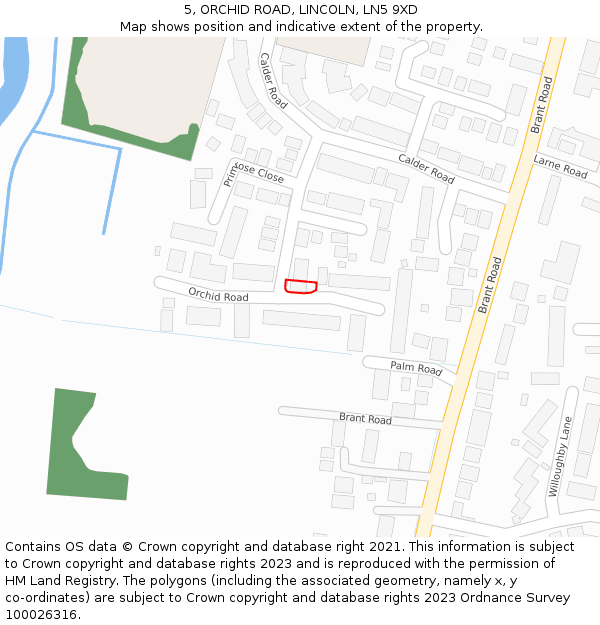 5, ORCHID ROAD, LINCOLN, LN5 9XD: Location map and indicative extent of plot