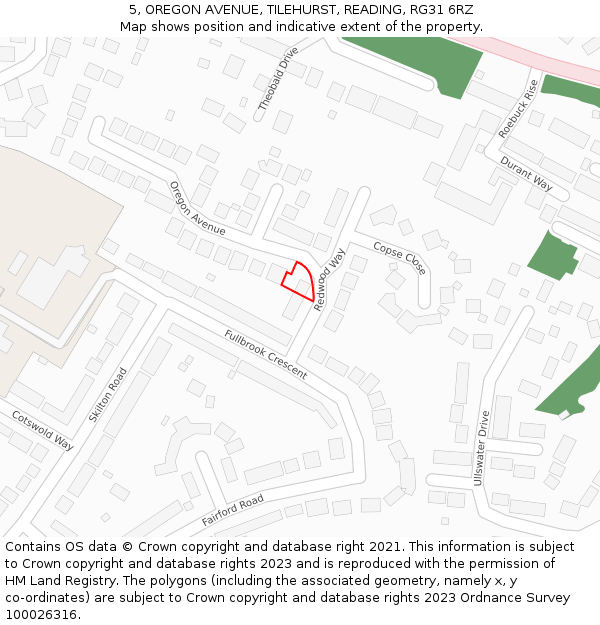 5, OREGON AVENUE, TILEHURST, READING, RG31 6RZ: Location map and indicative extent of plot