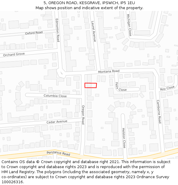 5, OREGON ROAD, KESGRAVE, IPSWICH, IP5 1EU: Location map and indicative extent of plot