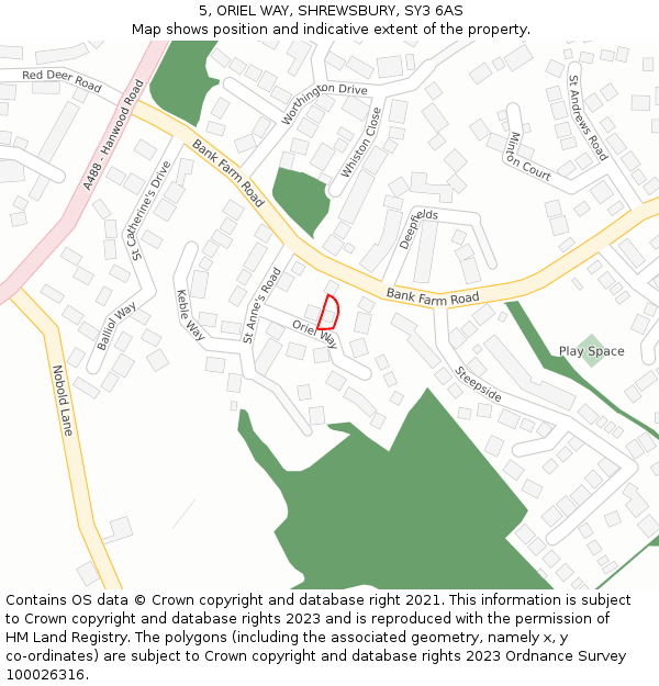 5, ORIEL WAY, SHREWSBURY, SY3 6AS: Location map and indicative extent of plot