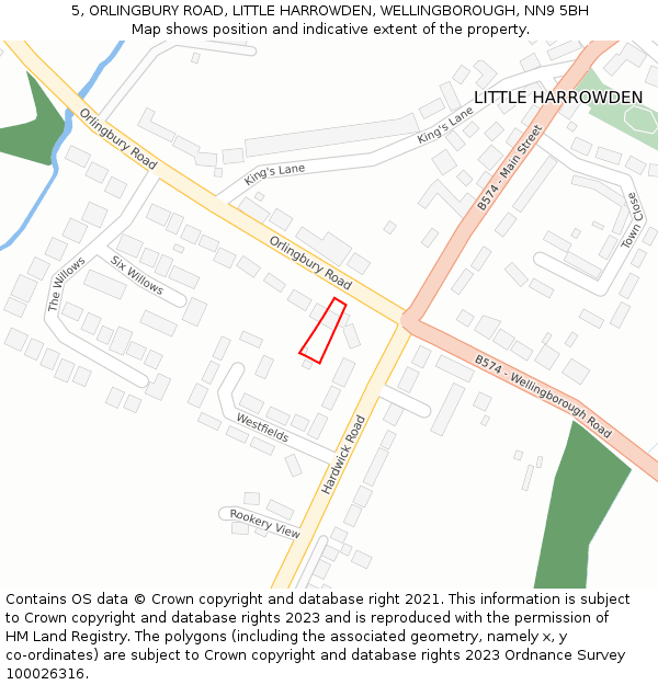 5, ORLINGBURY ROAD, LITTLE HARROWDEN, WELLINGBOROUGH, NN9 5BH: Location map and indicative extent of plot