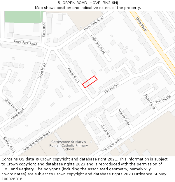 5, ORPEN ROAD, HOVE, BN3 6NJ: Location map and indicative extent of plot