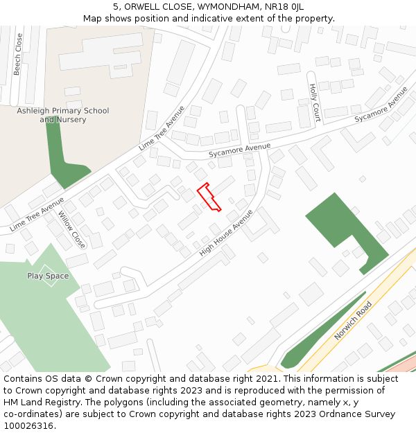 5, ORWELL CLOSE, WYMONDHAM, NR18 0JL: Location map and indicative extent of plot