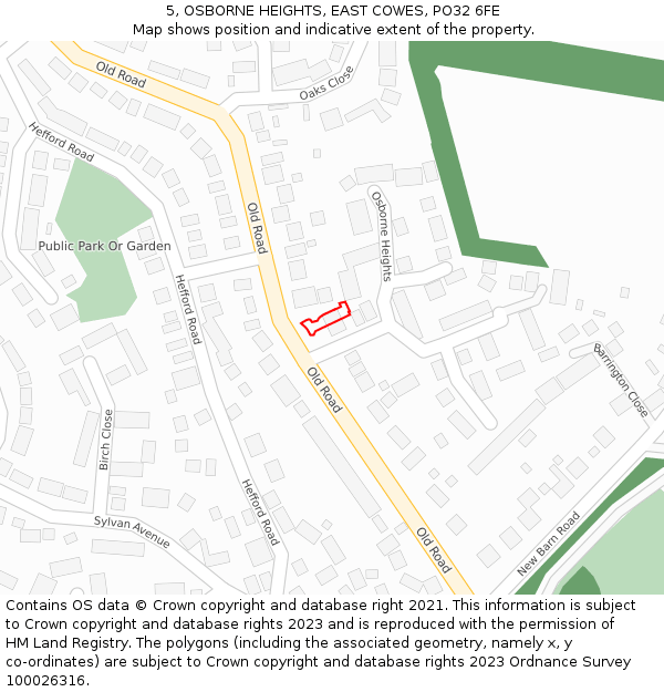 5, OSBORNE HEIGHTS, EAST COWES, PO32 6FE: Location map and indicative extent of plot