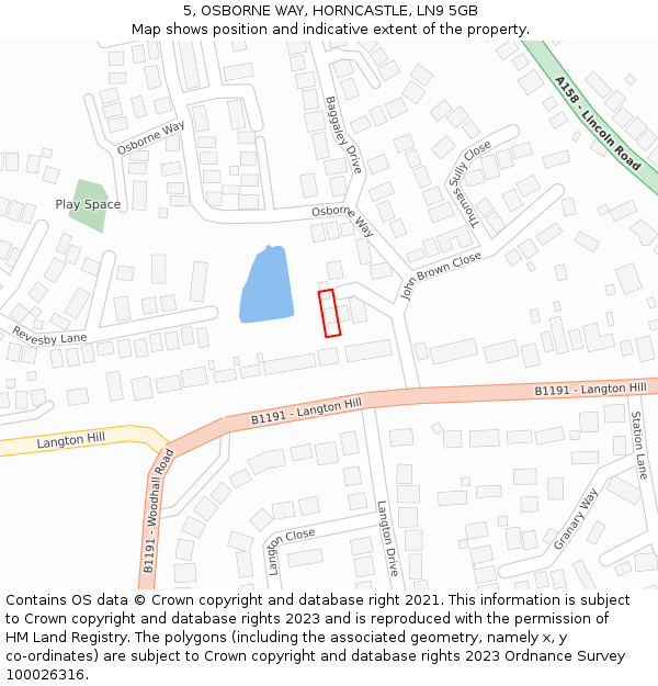 5, OSBORNE WAY, HORNCASTLE, LN9 5GB: Location map and indicative extent of plot