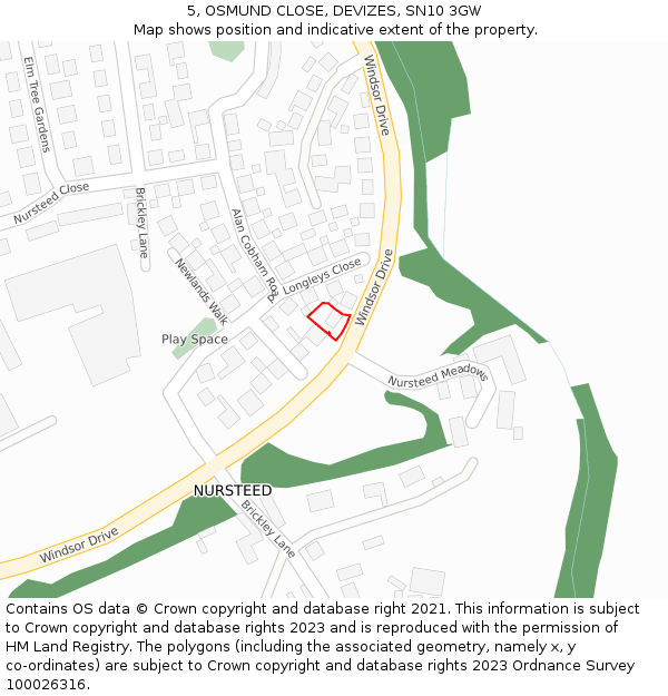 5, OSMUND CLOSE, DEVIZES, SN10 3GW: Location map and indicative extent of plot