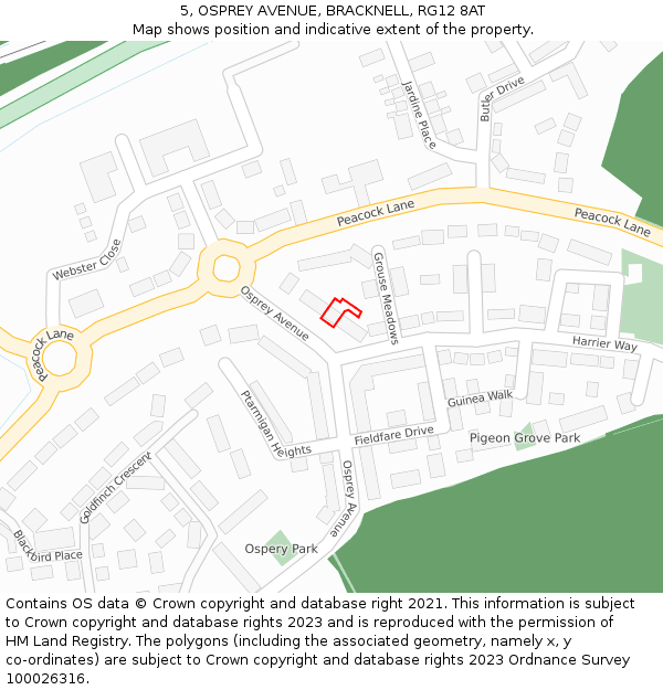 5, OSPREY AVENUE, BRACKNELL, RG12 8AT: Location map and indicative extent of plot