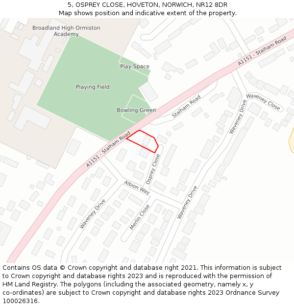 5, OSPREY CLOSE, HOVETON, NORWICH, NR12 8DR: Location map and indicative extent of plot