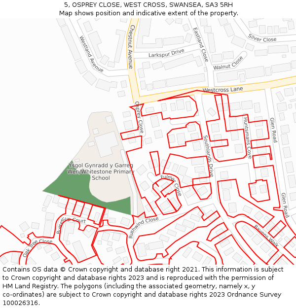 5, OSPREY CLOSE, WEST CROSS, SWANSEA, SA3 5RH: Location map and indicative extent of plot