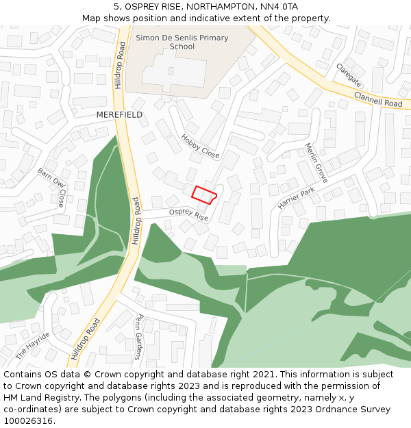 5, OSPREY RISE, NORTHAMPTON, NN4 0TA: Location map and indicative extent of plot