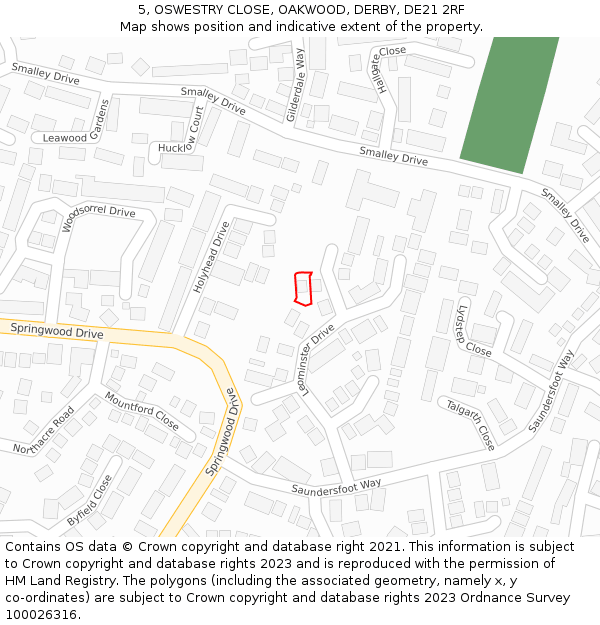 5, OSWESTRY CLOSE, OAKWOOD, DERBY, DE21 2RF: Location map and indicative extent of plot