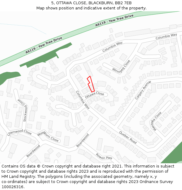 5, OTTAWA CLOSE, BLACKBURN, BB2 7EB: Location map and indicative extent of plot