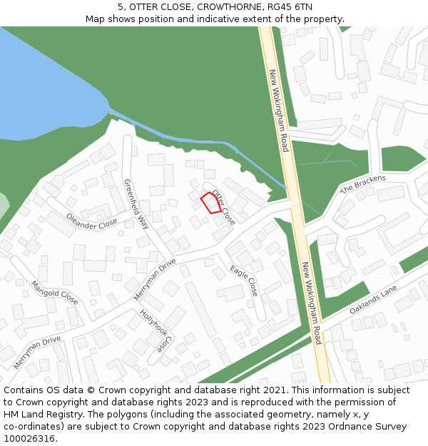 5, OTTER CLOSE, CROWTHORNE, RG45 6TN: Location map and indicative extent of plot
